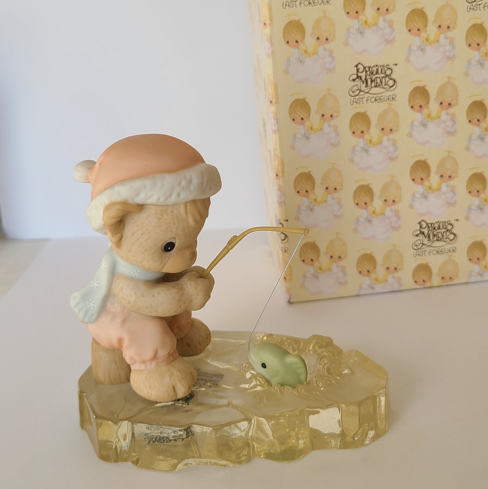 Precious Moments Holidays Bear Fishing Christmas Porcelain Collectible Figurine